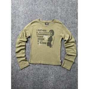 Womens Graphic Minga London Olive Long Sleeve Cotton Top, Size L